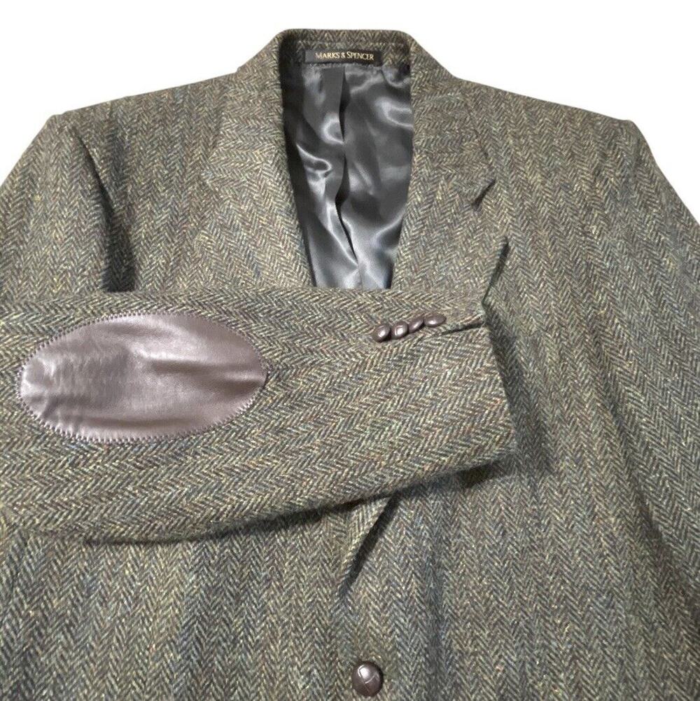 NEW Marks & Spencer Sport Coat Mens 44 L Brown Harris Tweed Wool Herringbone